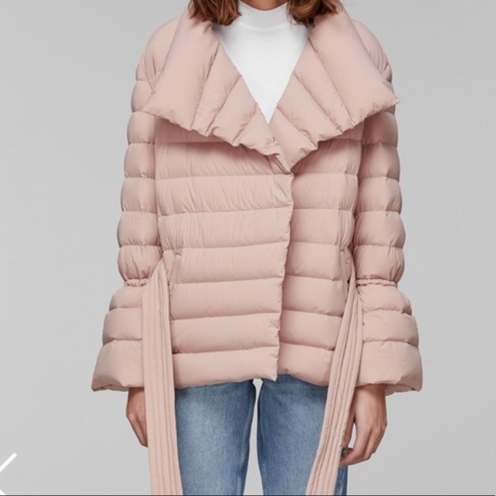 Light pink Puffer jacket with belt